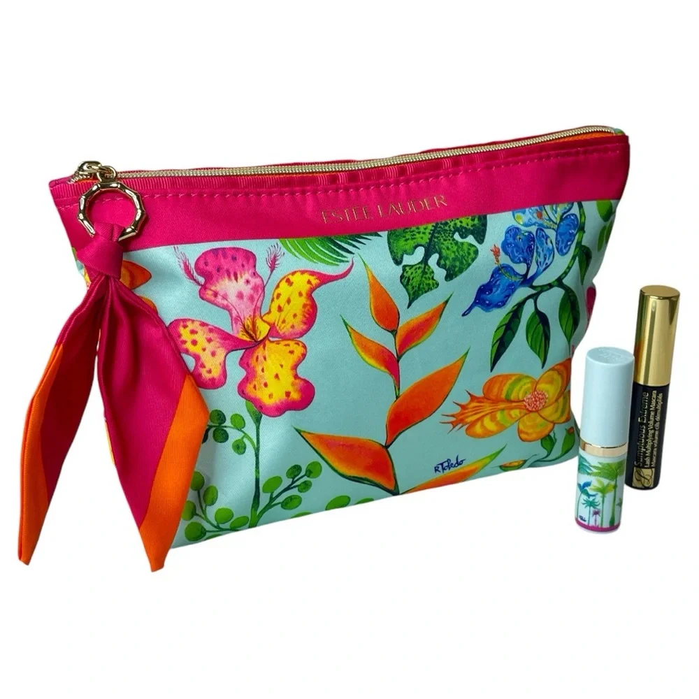 Estee Lauder Bundle Pure Color Candy Lipstick #223 with Mascara & Floral Bag Set